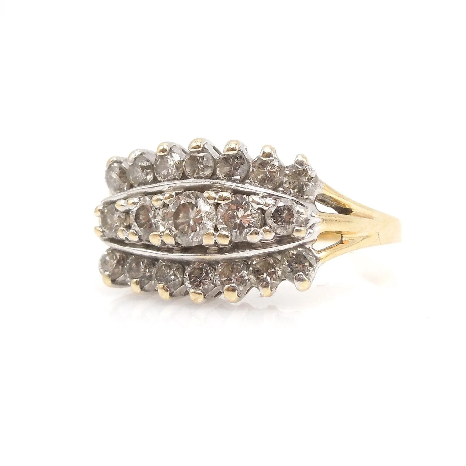 1.01 ctw Three Row Diamond Ring in 14K White Gold and 14K Yellow Gold