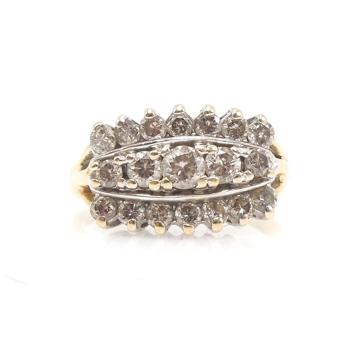 1.01 ctw Three Row Diamond Ring in 14K White Gold and 14K Yellow Gold