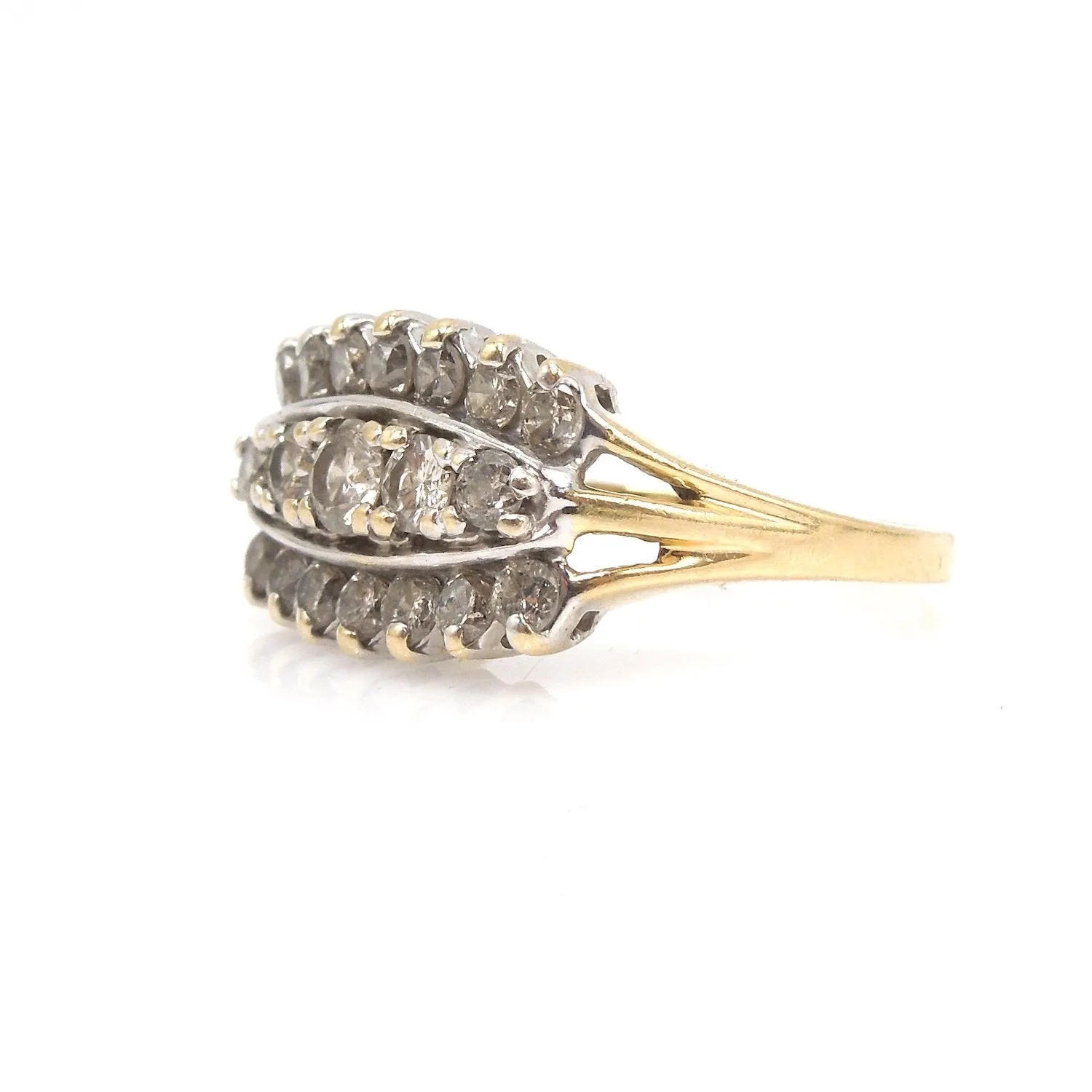 1.01 ctw Three Row Diamond Ring in 14K White Gold and 14K Yellow Gold