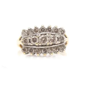 1.01 ctw Three Row Diamond Ring in 14K White Gold and 14K Yellow Gold
