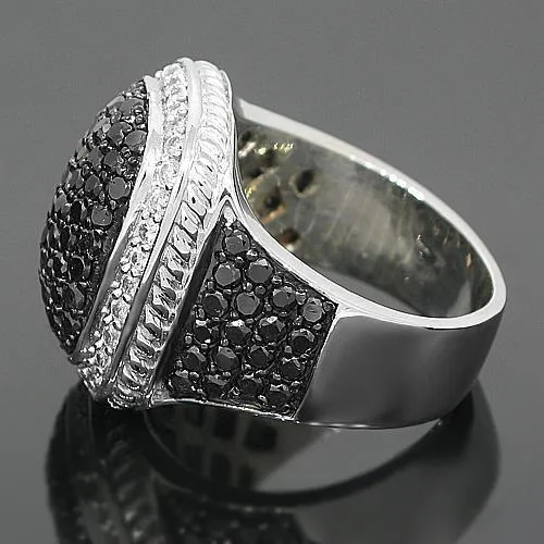 10K White Solid Gold Mens Diamond Ring with Black Diamonds 6.50 Ctw