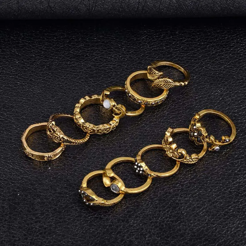 11pcs/Set Women Bohemian Vintage Silver/Gold Stack Rings Above Knuckle