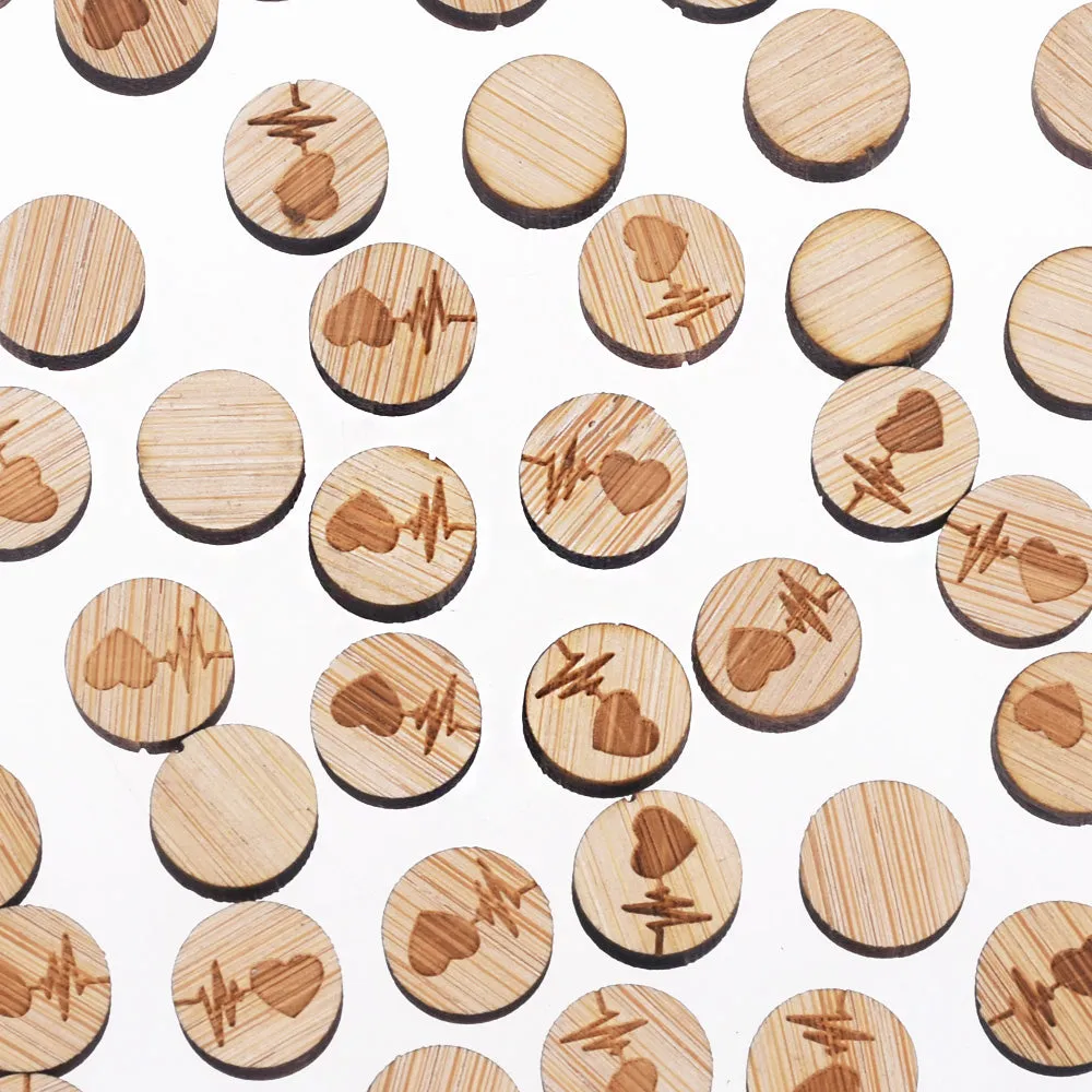 12*12mm Heartbeat Round Wood Charm Laser cut wooden earrings Laser Engraved Wood Studs Lasercut jewelry 6pcs 10261173