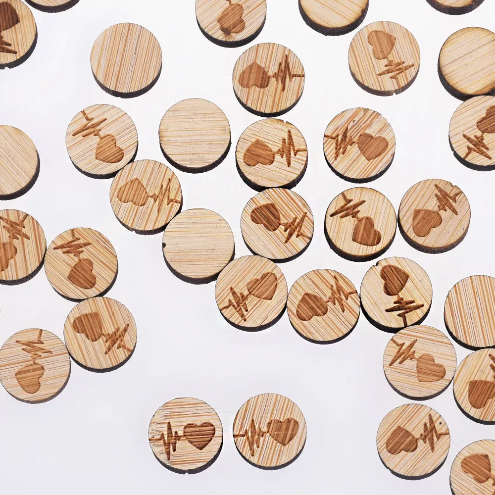 12*12mm Heartbeat Round Wood Charm Laser cut wooden earrings Laser Engraved Wood Studs Lasercut jewelry 6pcs 10261173