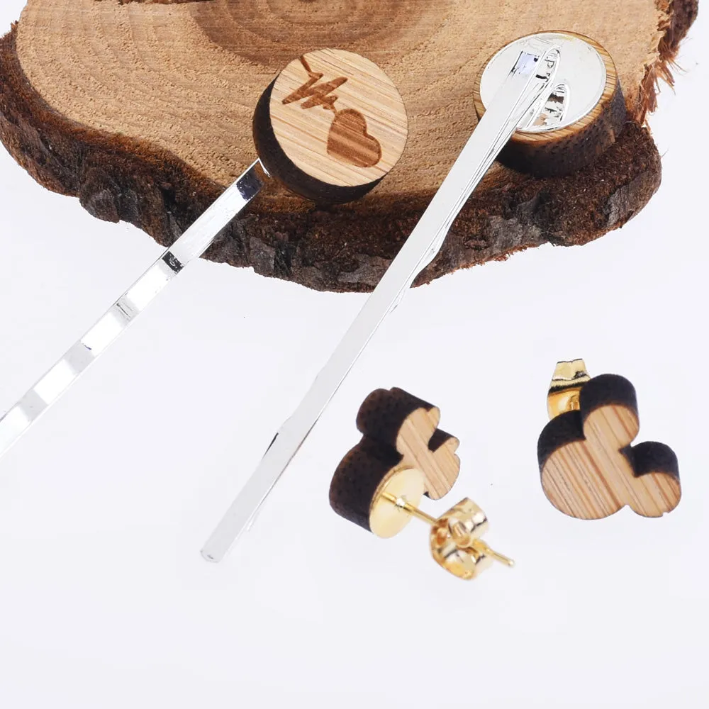 12*12mm Heartbeat Round Wood Charm Laser cut wooden earrings Laser Engraved Wood Studs Lasercut jewelry 6pcs 10261173