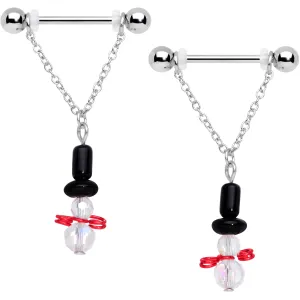 14 Gauge 11/16 Aurora Gem Snowman Christmas Dangle Nipple Ring Set