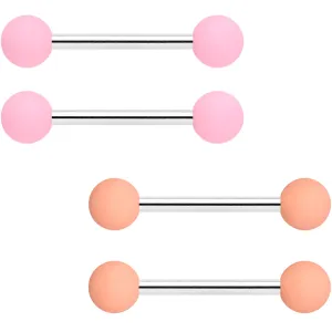 14 Gauge 9/16 Pink Peach Matte Barbell Nipple Ring Set of 4