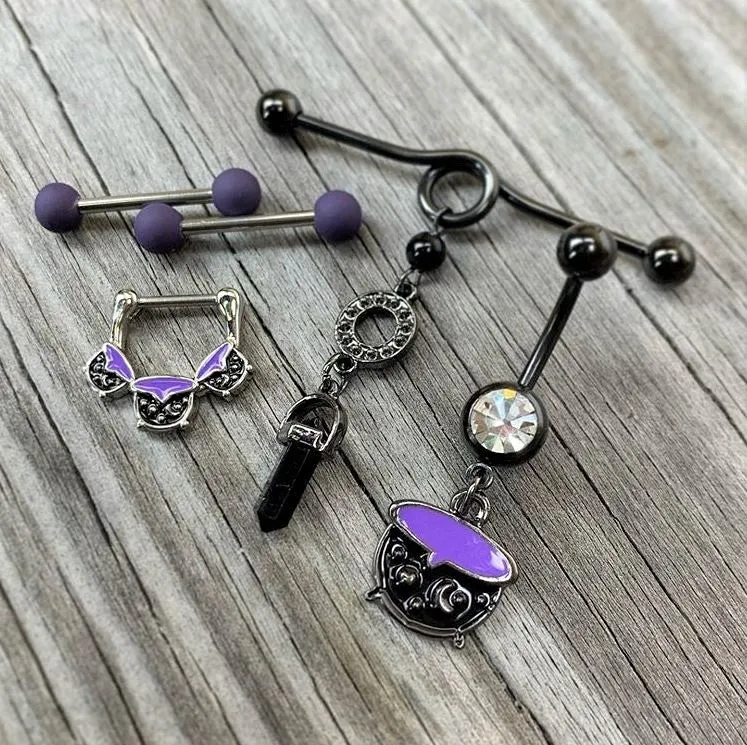 14 Gauge 9/16 Purple Matte Barbell Nipple Ring Set
