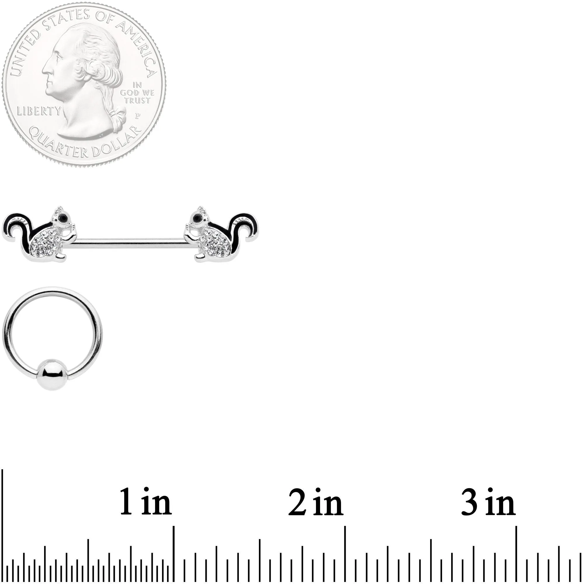 14 Gauge Clear Gem Squirrel BCR Barbell Nipple Ring Set of 4