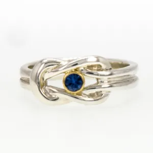 14K Gold and Sterling Silver Chunky Square Knot Sapphire Ring
