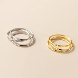14k Gold Dainty Ring Set with Genuine DIAMONDS 0.05ctw