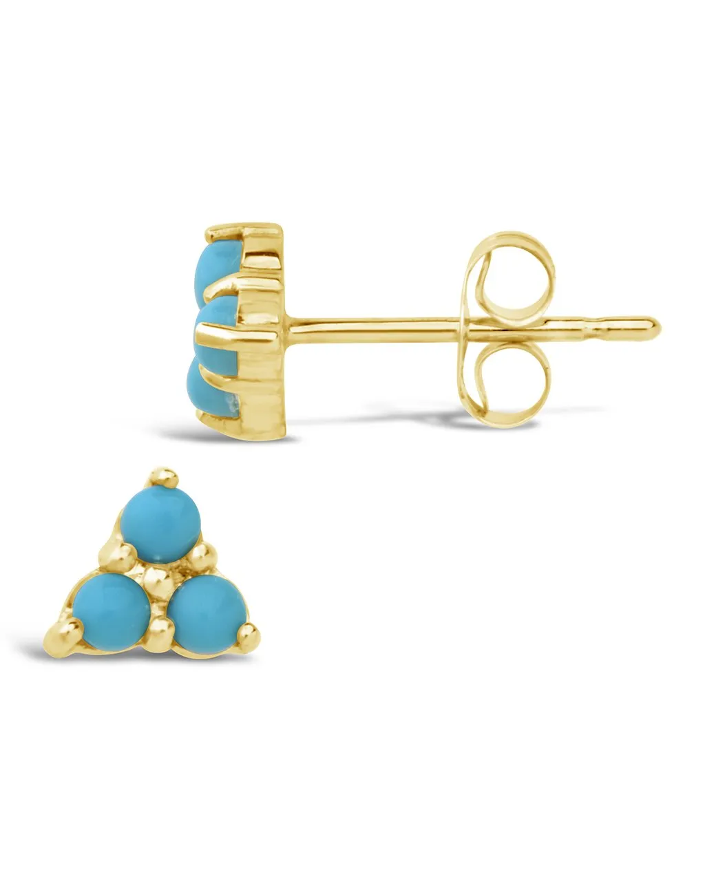 14K Gold Turquoise Trinity Stud Earrings