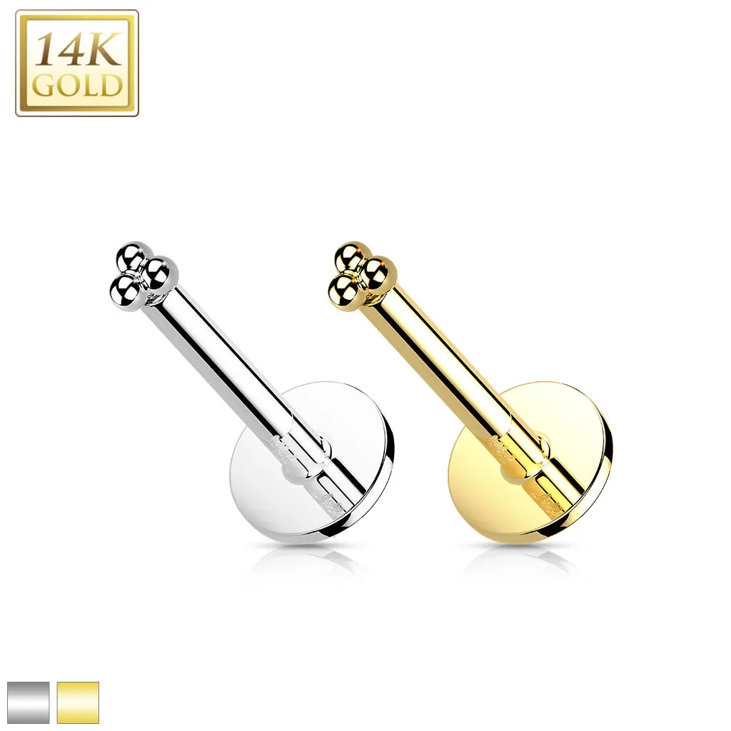 14K Solid Gold Threadless Ball Triangle Top Labret Flat back Stud