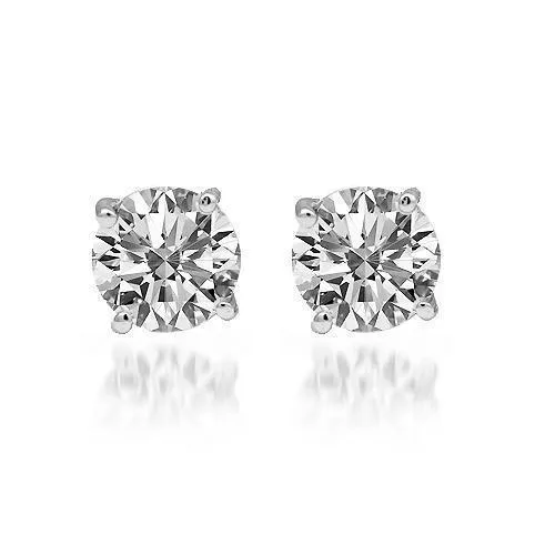 14K Solid White Gold Diamond Solitaire Stud Earrings 1.00 Ctw