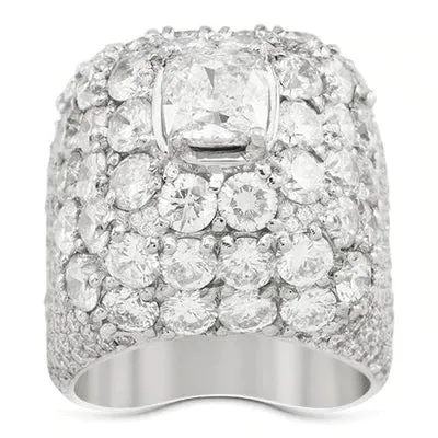 14K White Gold Diamond Ring With Cushion Center Stone 6.45 Ctw