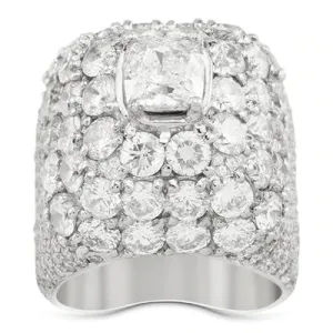 14K White Gold Diamond Ring With Cushion Center Stone 6.45 Ctw