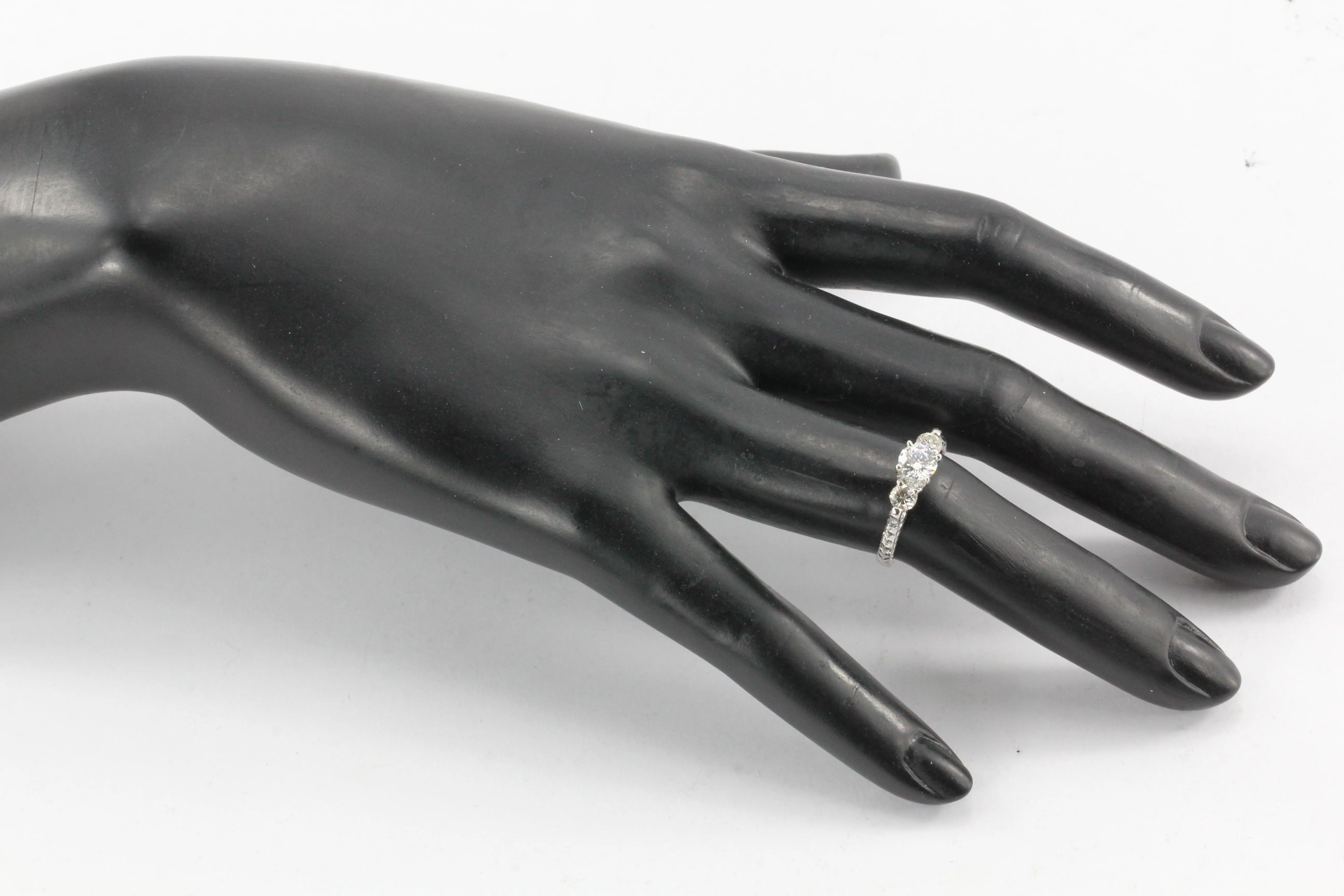 14K White Gold Vintage Inspired 1 CTW Diamond 3 Stone Engagement Ring Size 6.25