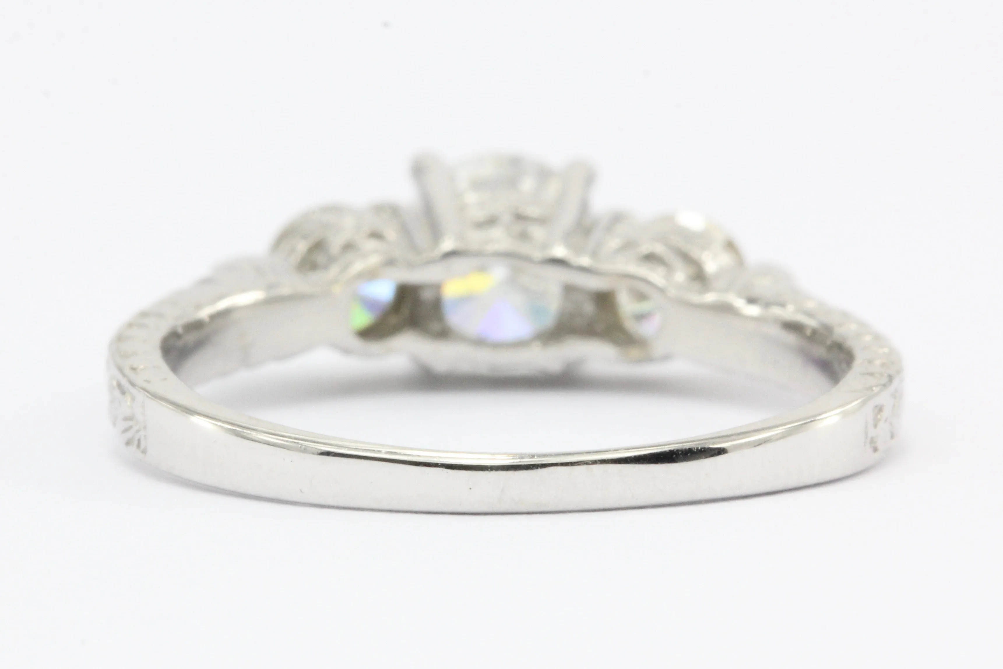 14K White Gold Vintage Inspired 1 CTW Diamond 3 Stone Engagement Ring Size 6.25