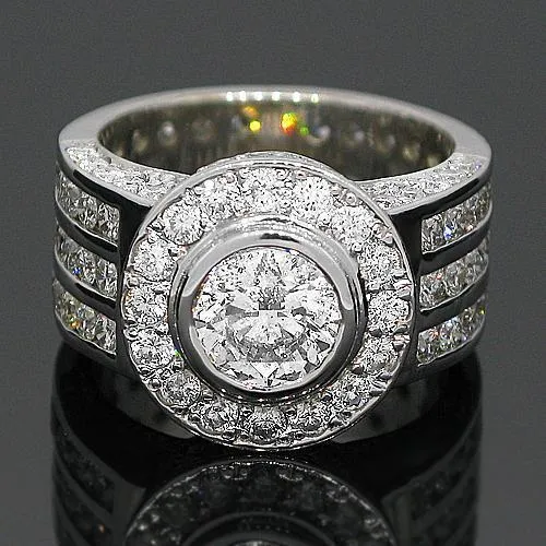 14K White Solid Gold Mens Diamond Ring 7.61 Ctw