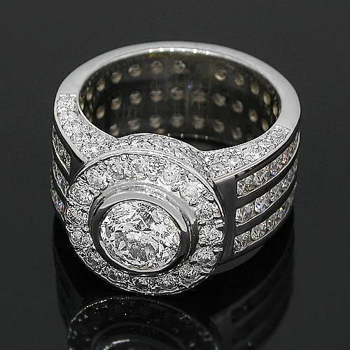 14K White Solid Gold Mens Diamond Ring 7.61 Ctw