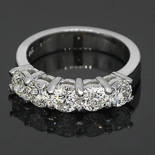 14K White Solid Gold Womens Five Stone Diamond Anniversary Ring 1.85 Ctw