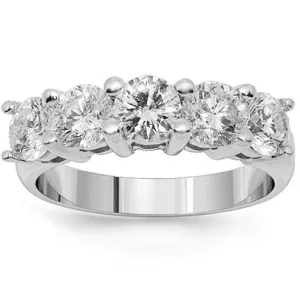 14K White Solid Gold Womens Five Stone Diamond Anniversary Ring 1.85 Ctw