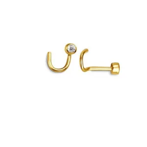 14K Yellow Gold Bezel Set CZ Curved Post Nose Stud