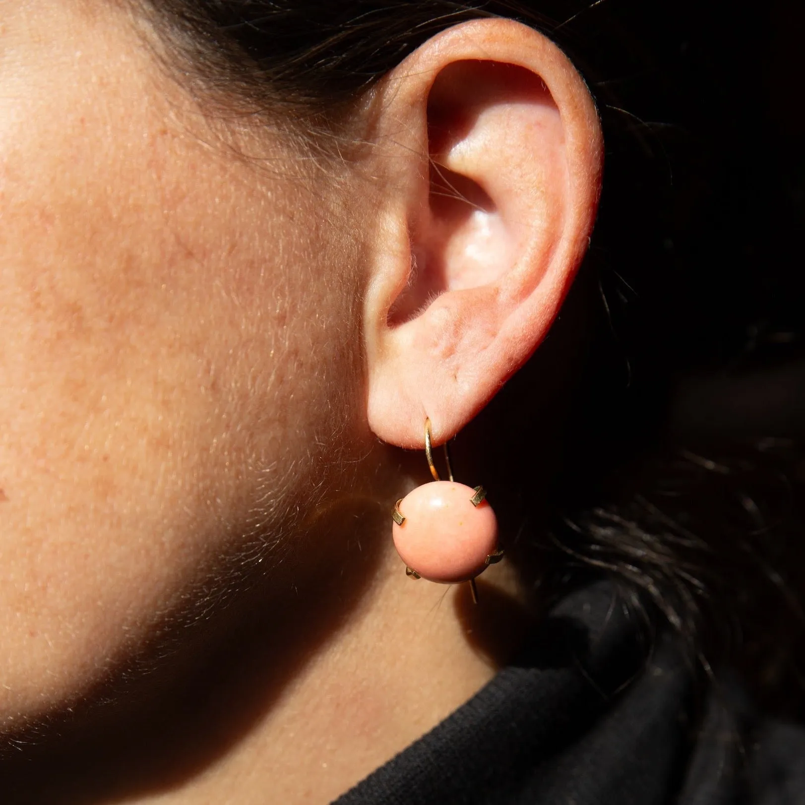 14k Yellow Gold Coral Button Dome Earrings