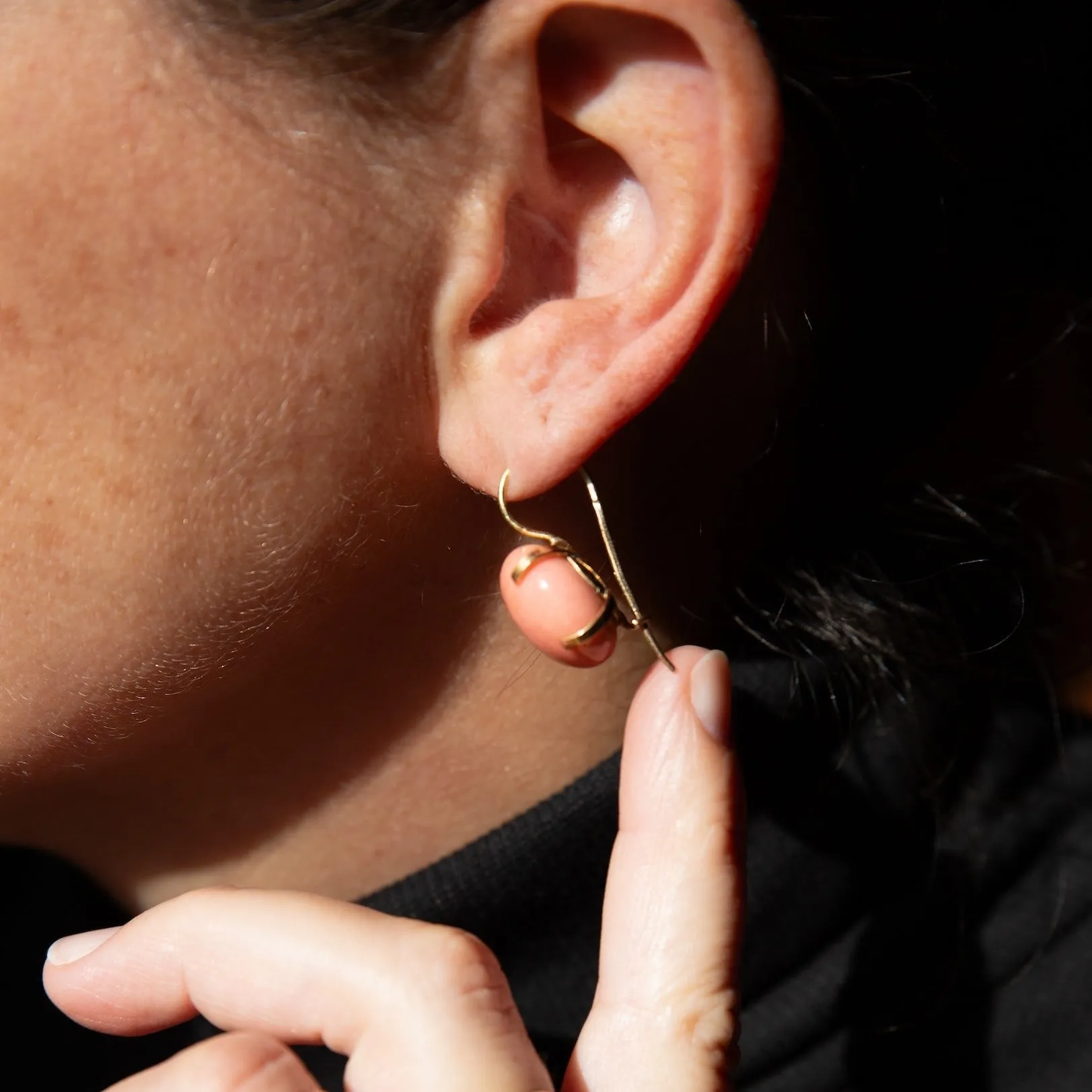 14k Yellow Gold Coral Button Dome Earrings
