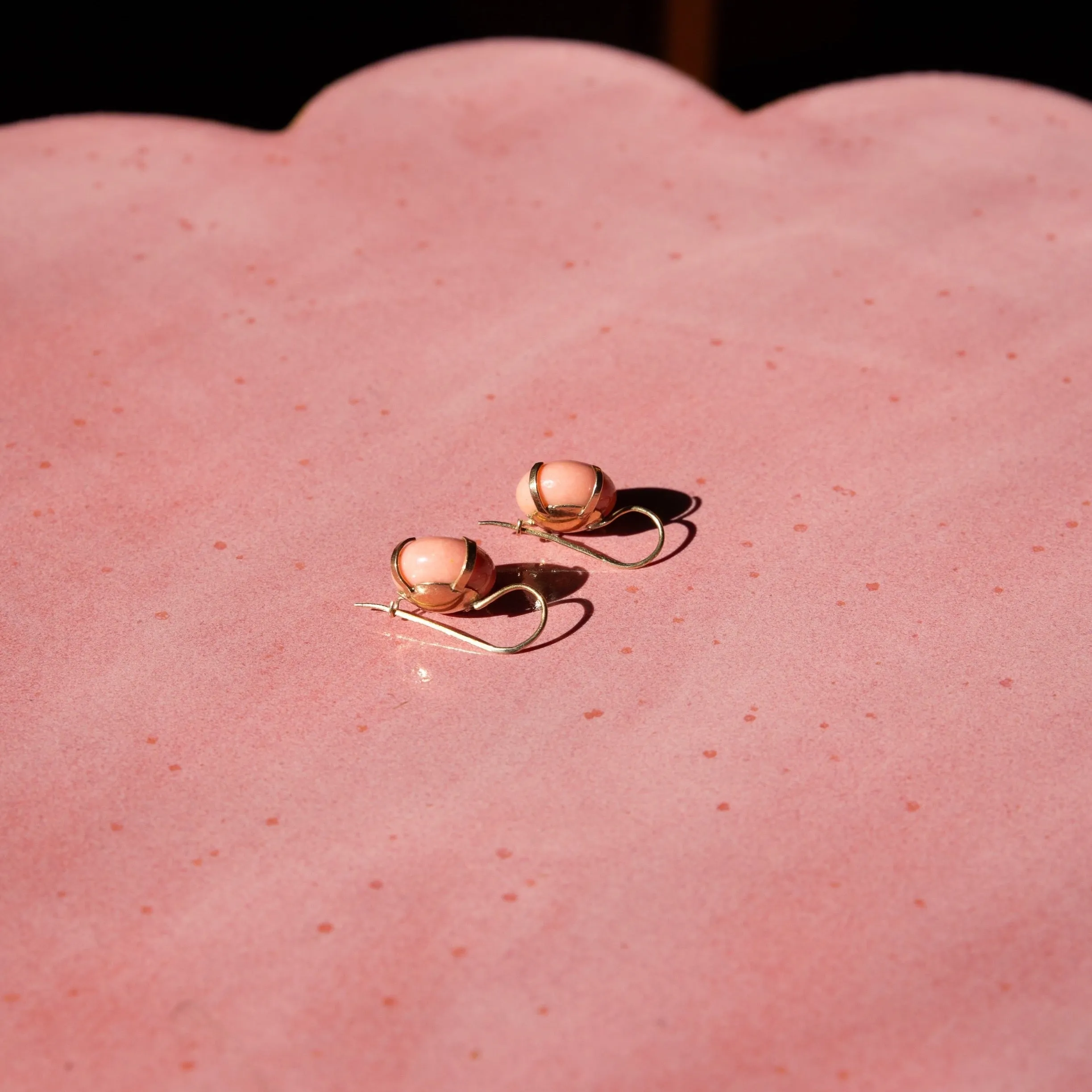 14k Yellow Gold Coral Button Dome Earrings