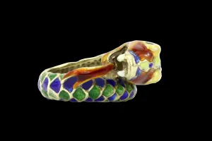 14K Yellow Gold Enamel Snake Ring