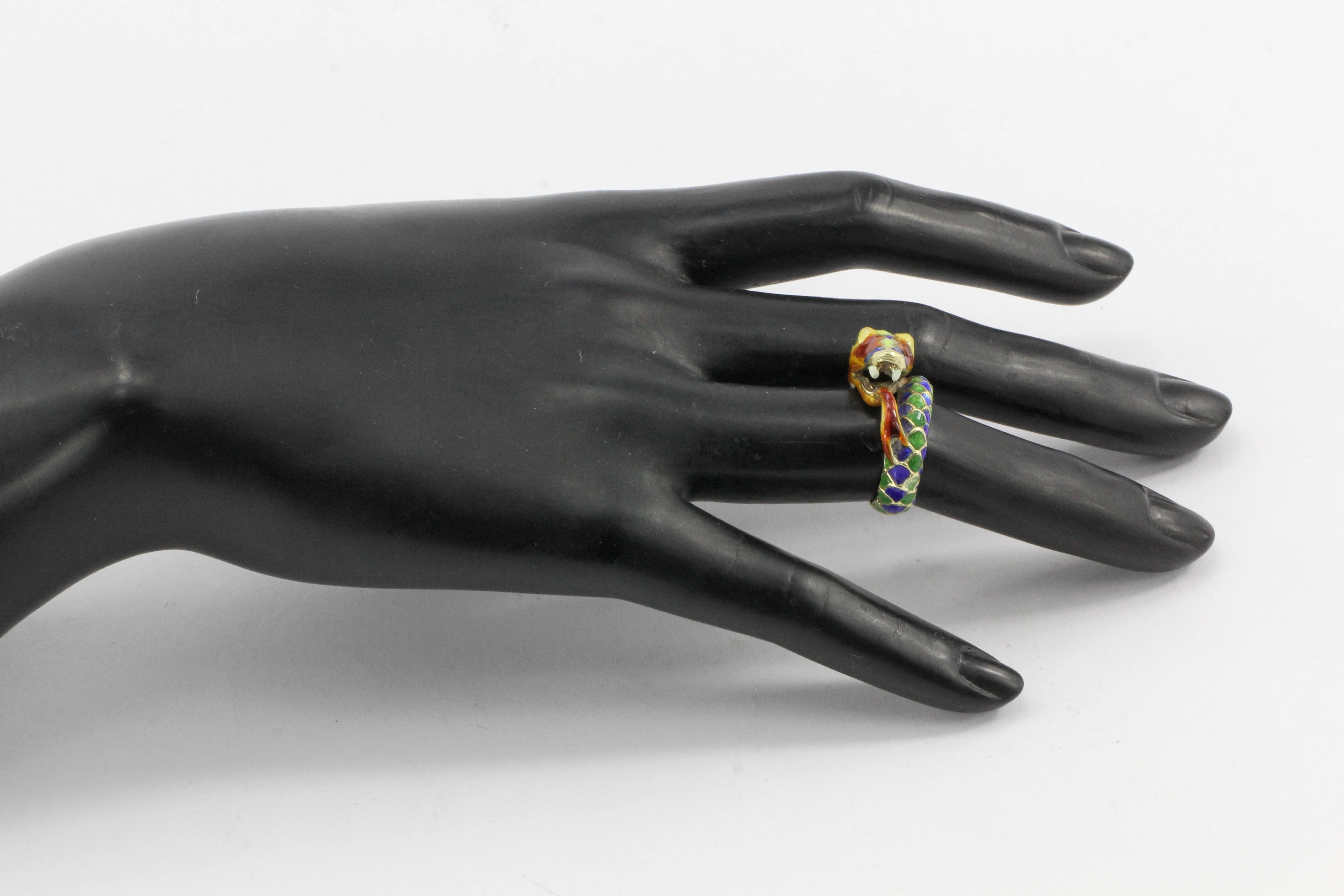 14K Yellow Gold Enamel Snake Ring