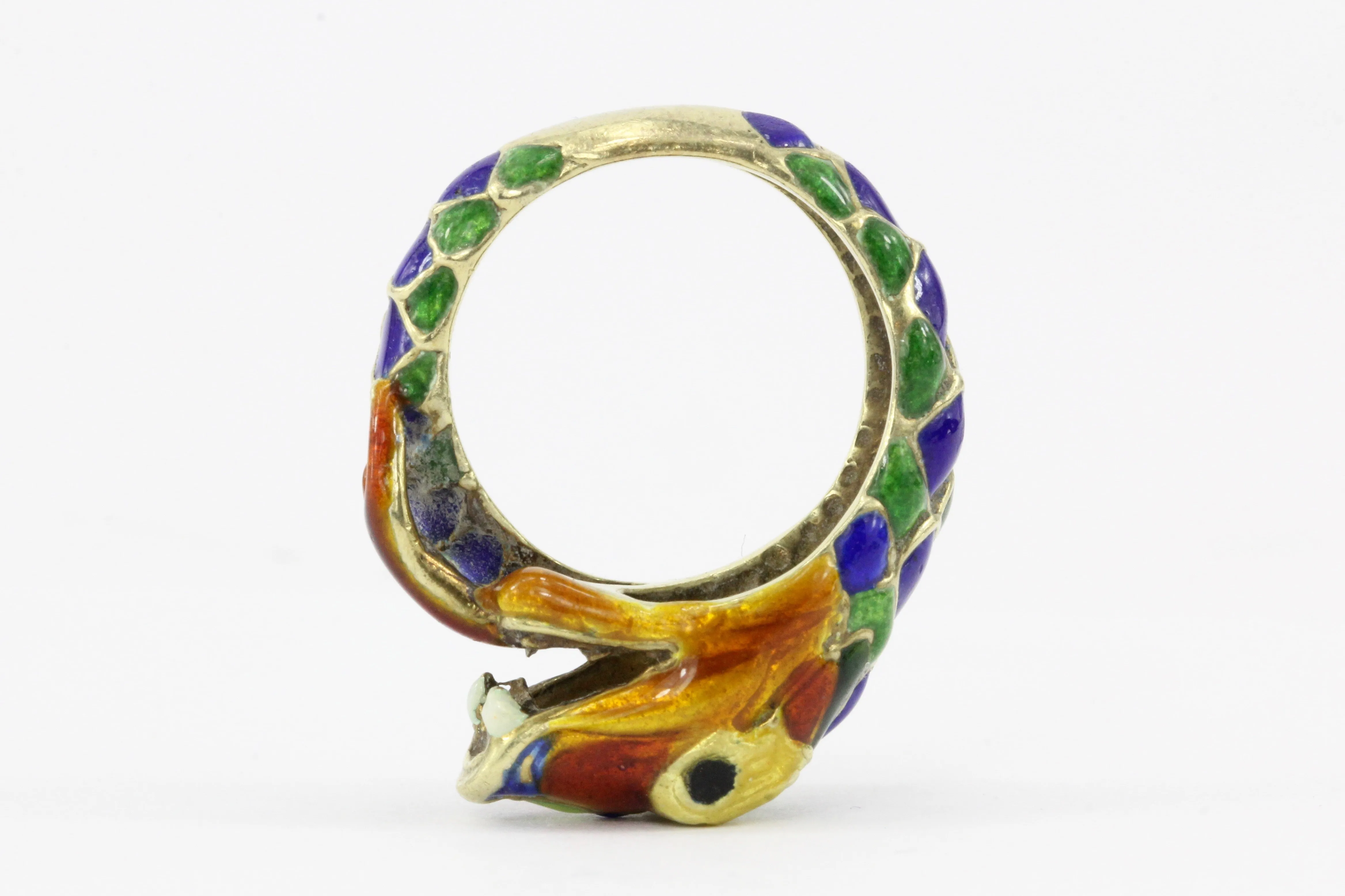 14K Yellow Gold Enamel Snake Ring