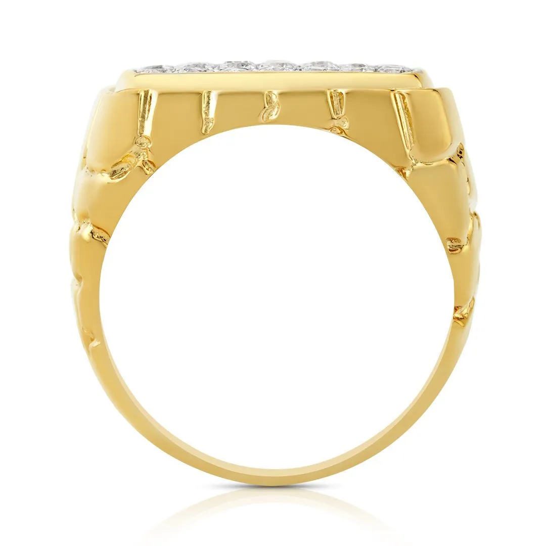 14K Yellow Gold Mens Diamond Ring 1.50 Ctw