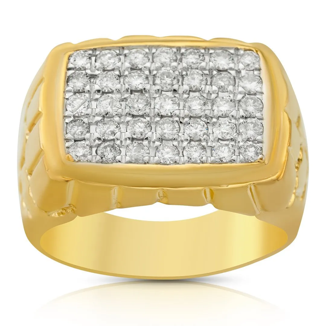 14K Yellow Gold Mens Diamond Ring 1.50 Ctw