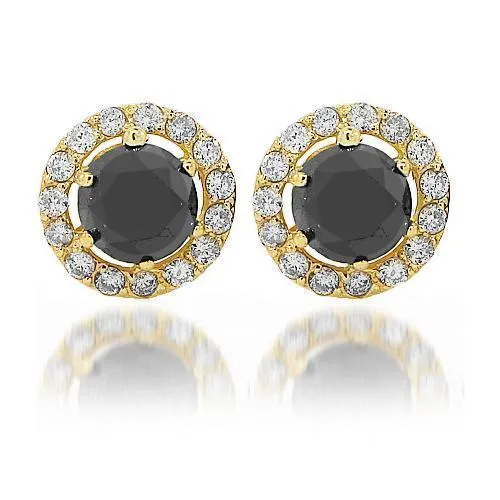 14K Yellow Solid Gold Black Diamond Stud Earrings 6.50 Ctw
