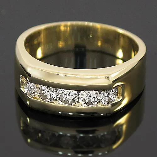 14K Yellow Solid Gold Mens Diamond Wedding Ring Band 1.10 Ctw