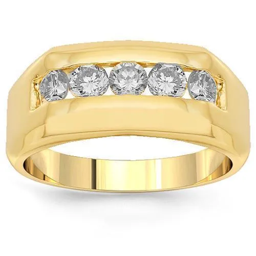 14K Yellow Solid Gold Mens Diamond Wedding Ring Band 1.10 Ctw