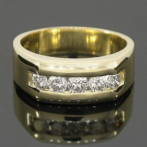 14K Yellow Solid Gold Mens Diamond Wedding Ring Band 1.10 Ctw