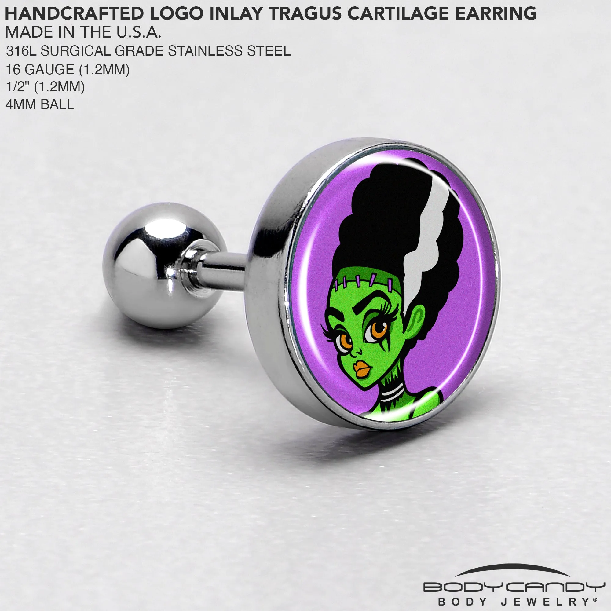 16 Gauge 1/4 Bride of Frankenstein Tragus Cartilage Earring