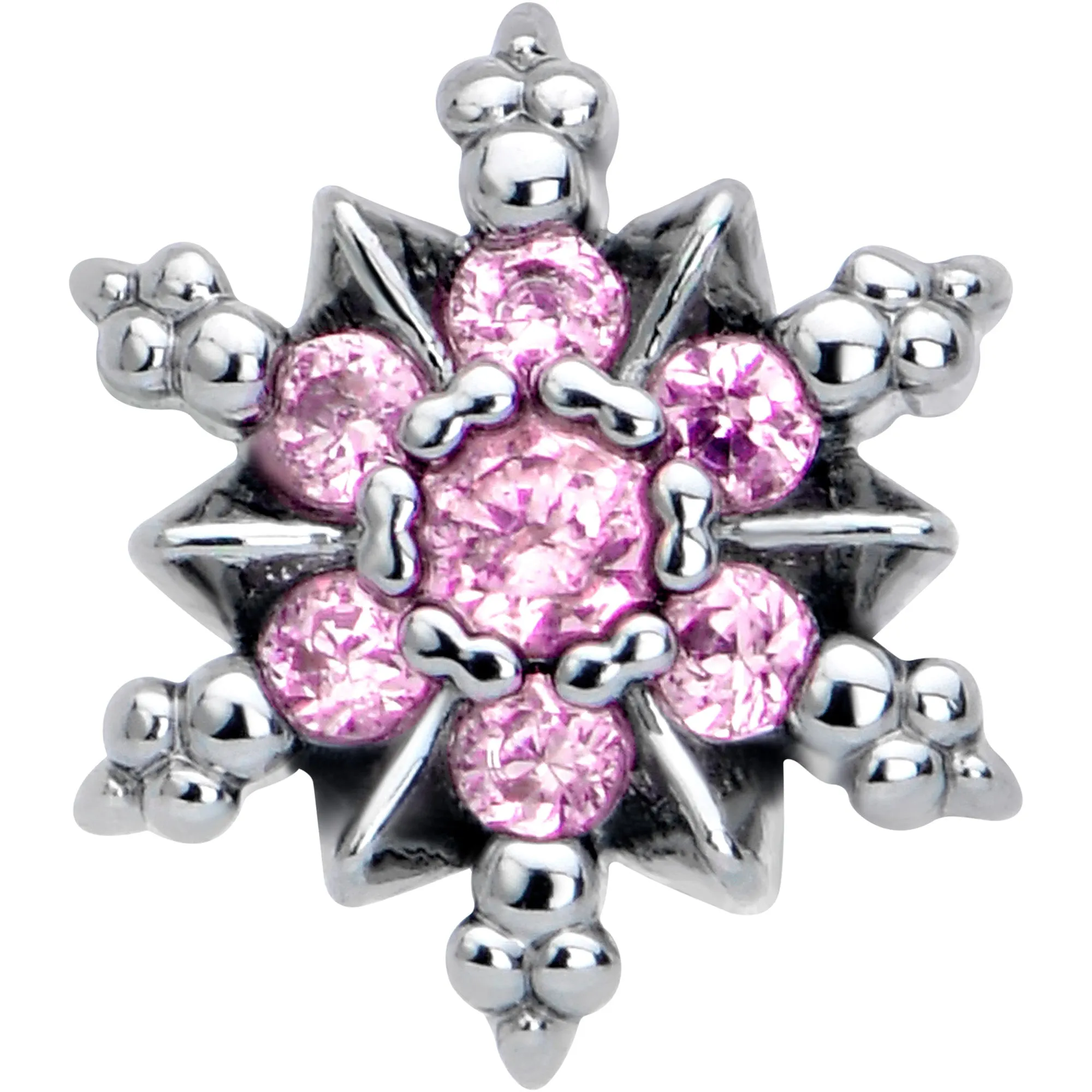 16 Gauge 1/4 Pink CZ Gem Glam Snowflake Cartilage Tragus Earring