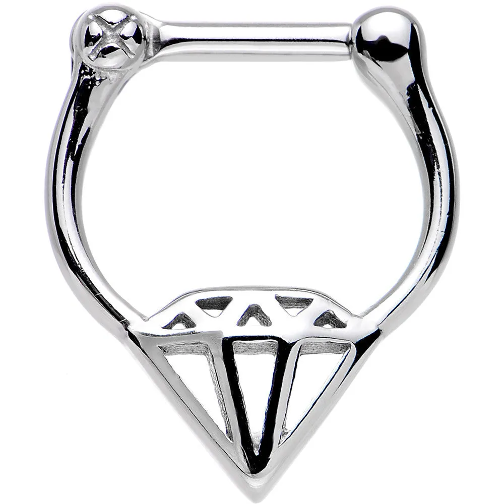 16 Gauge 1/4 Stainless Steel Drop Diamond Inspired Septum Clicker