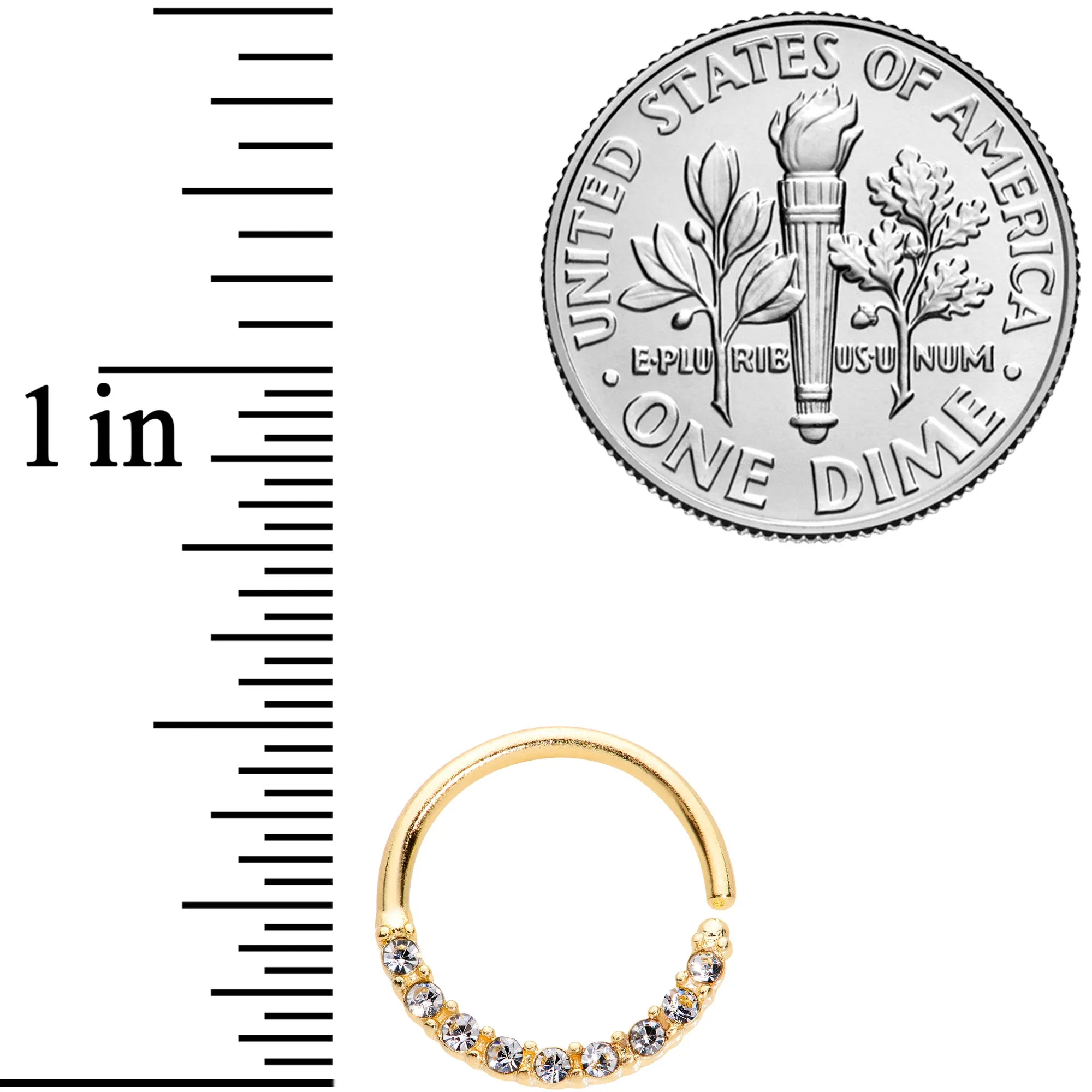 16 Gauge 3/8 Clear Gem Gold Tone Simple Elegance Seamless Circular Ring