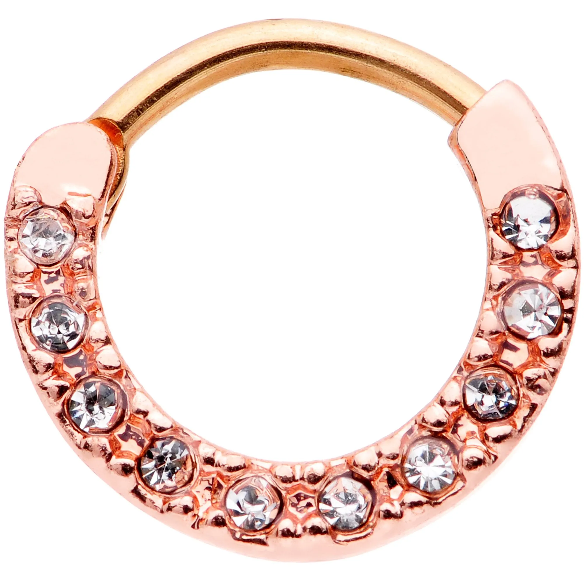 16 Gauge 3/8 Clear Gem Rose Gold Tone Hinged Circular Ring Set