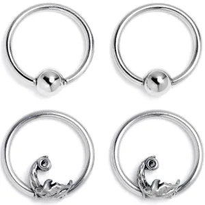 16 Gauge 3/8 Crescent Moon BCR Captive Ring Set of 4
