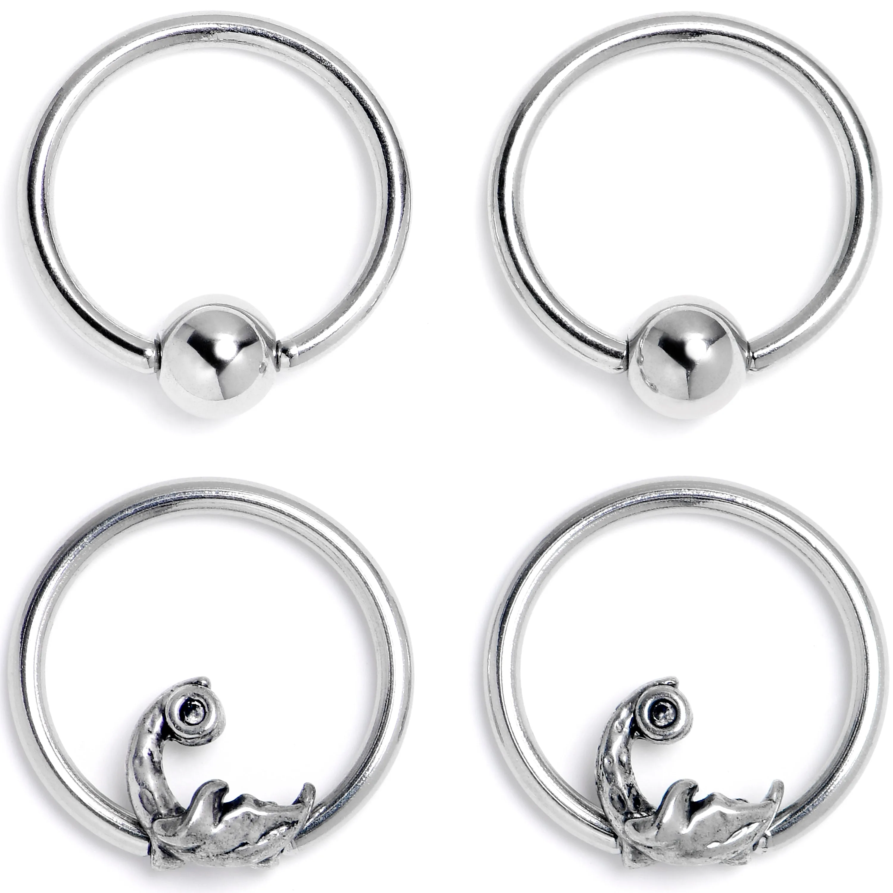 16 Gauge 3/8 Crescent Moon BCR Captive Ring Set of 4