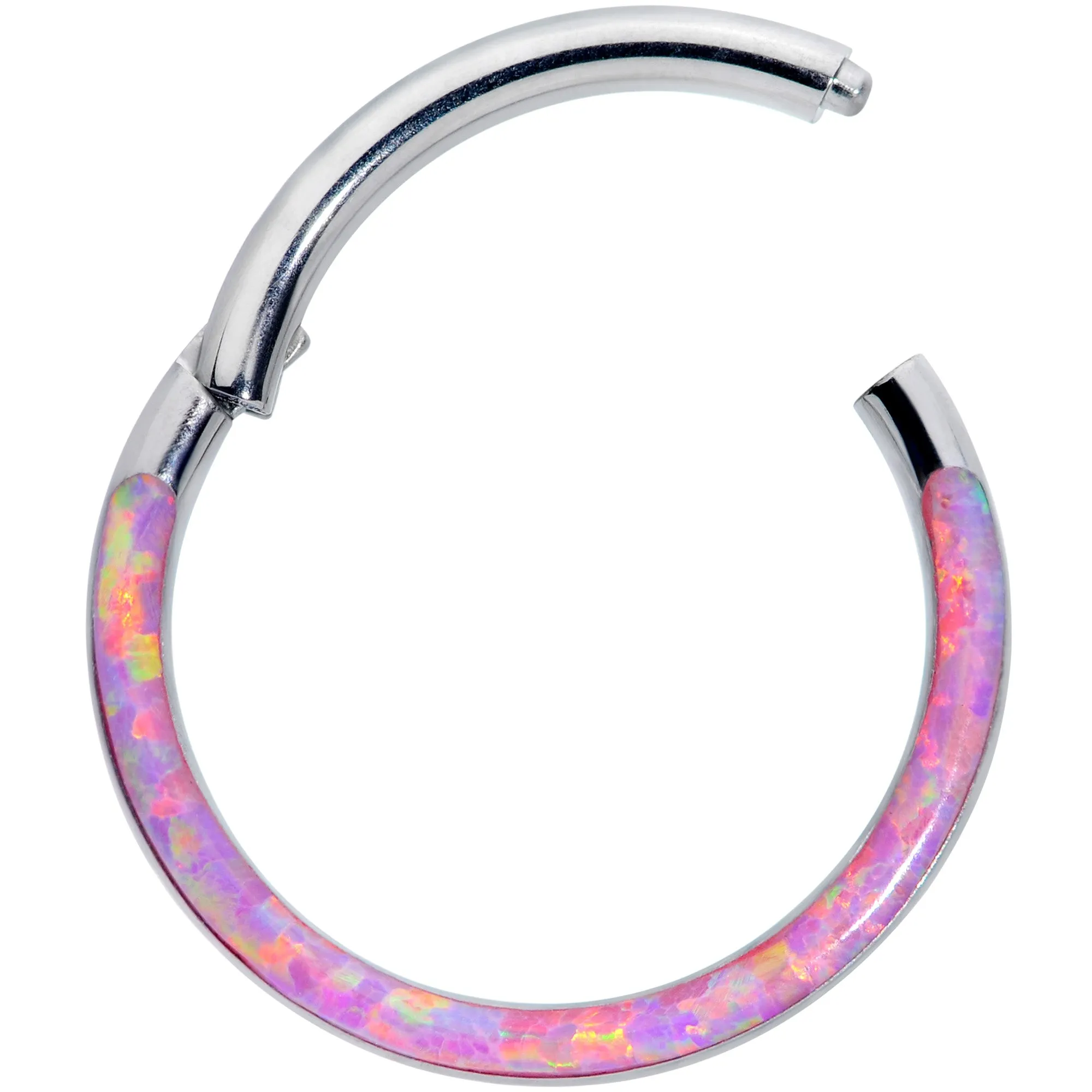 16 Gauge 3/8 Pink Synthetic Opal Implant Grade Titanium Segment Ring