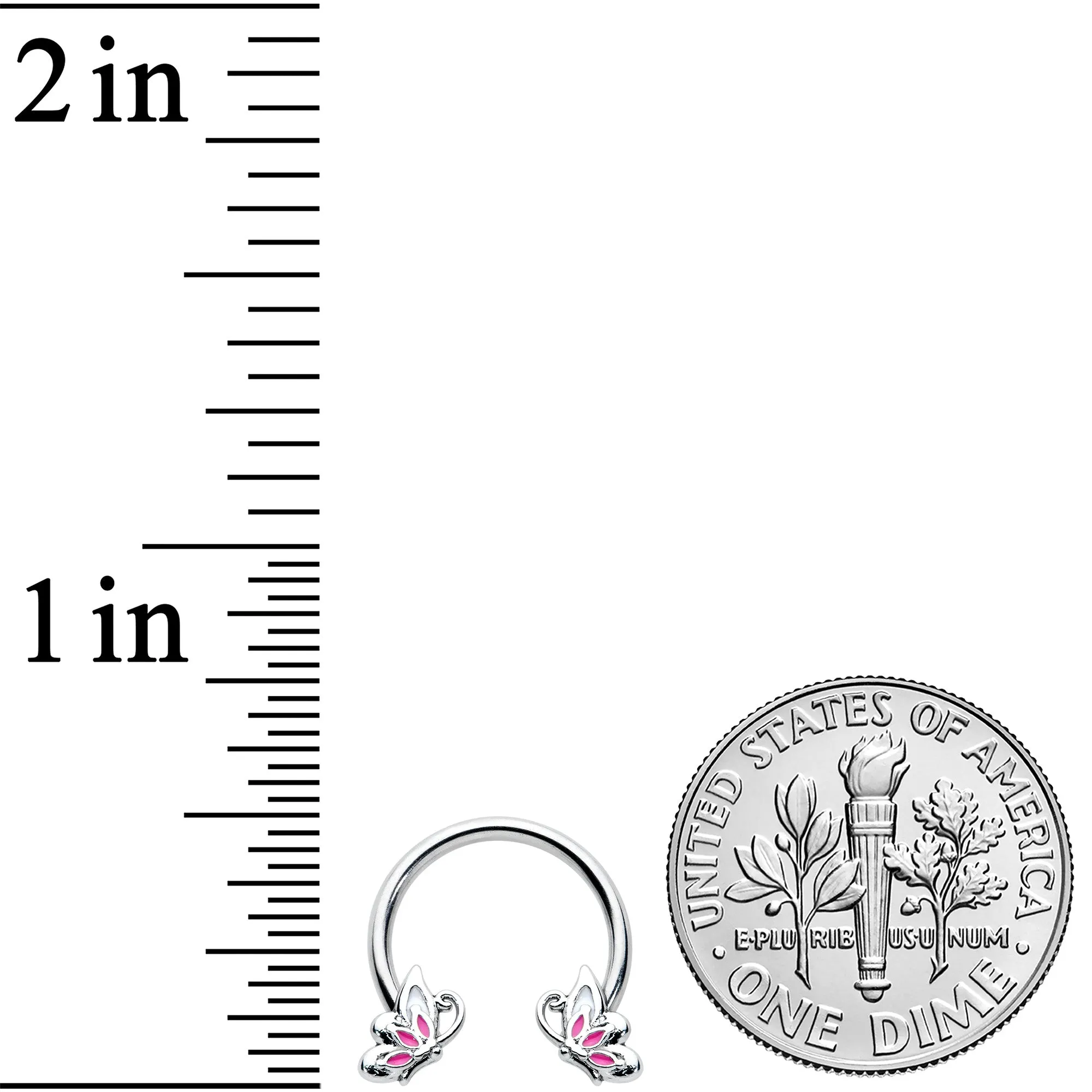 16 Gauge 3/8 Pink Wings Butterfly Horseshoe Circular Barbell