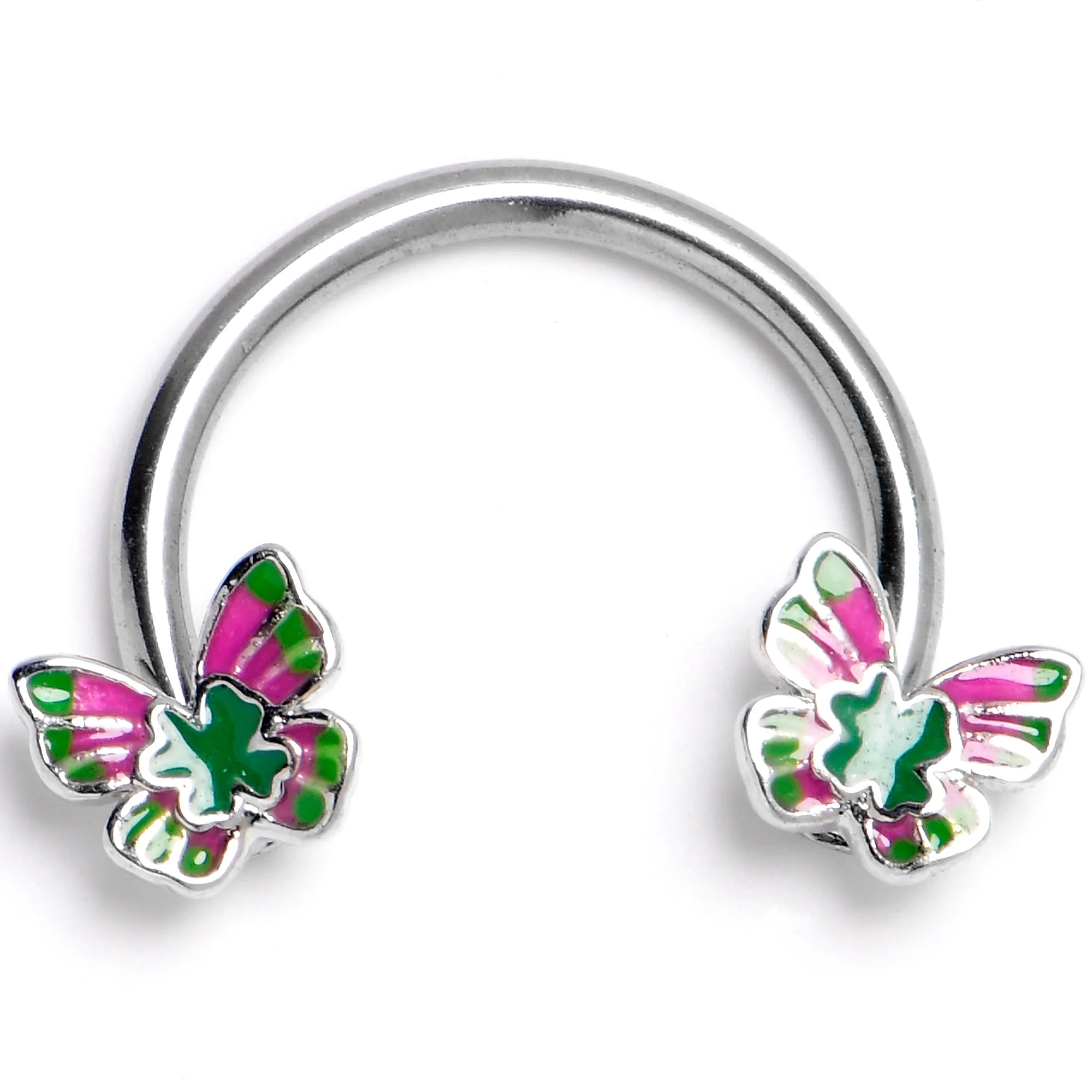 16 Gauge 3/8 Vibrant Grace Butterfly Horseshoe Circular Barbell