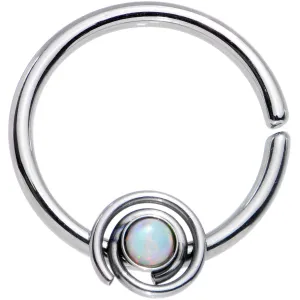 16 Gauge 3/8 White Synthetic Opal Swirl Set Circular Ring